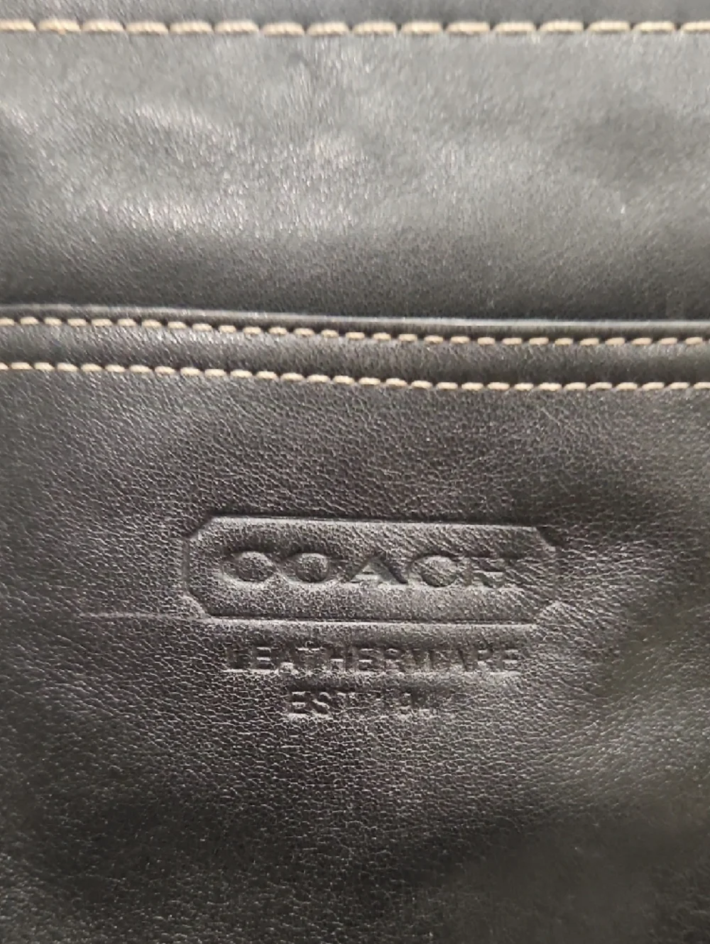 Coach Hampton Black Leather Tote with Contrast Stitching and Buckle Straps - Picture 2 of 13